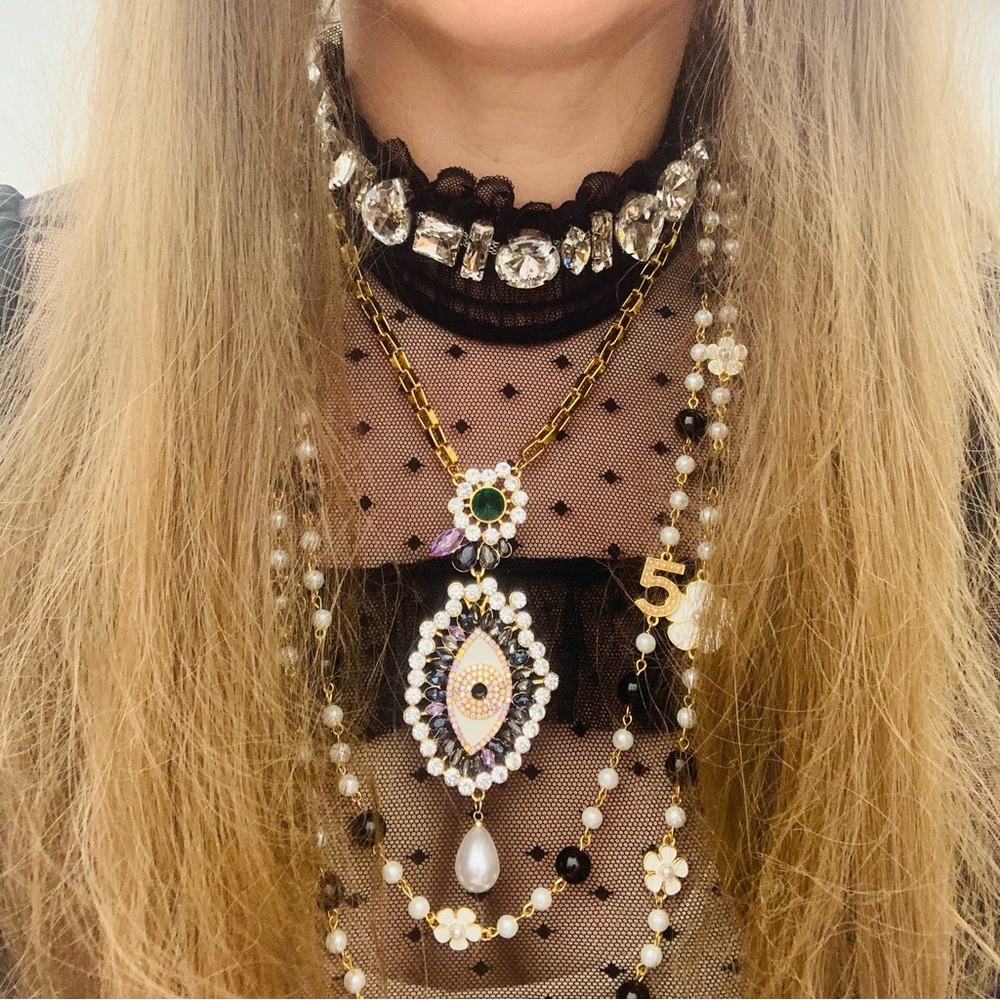 New Pearl Camellia Number5 Flower Double Long Necklace - Picture 5 of 17